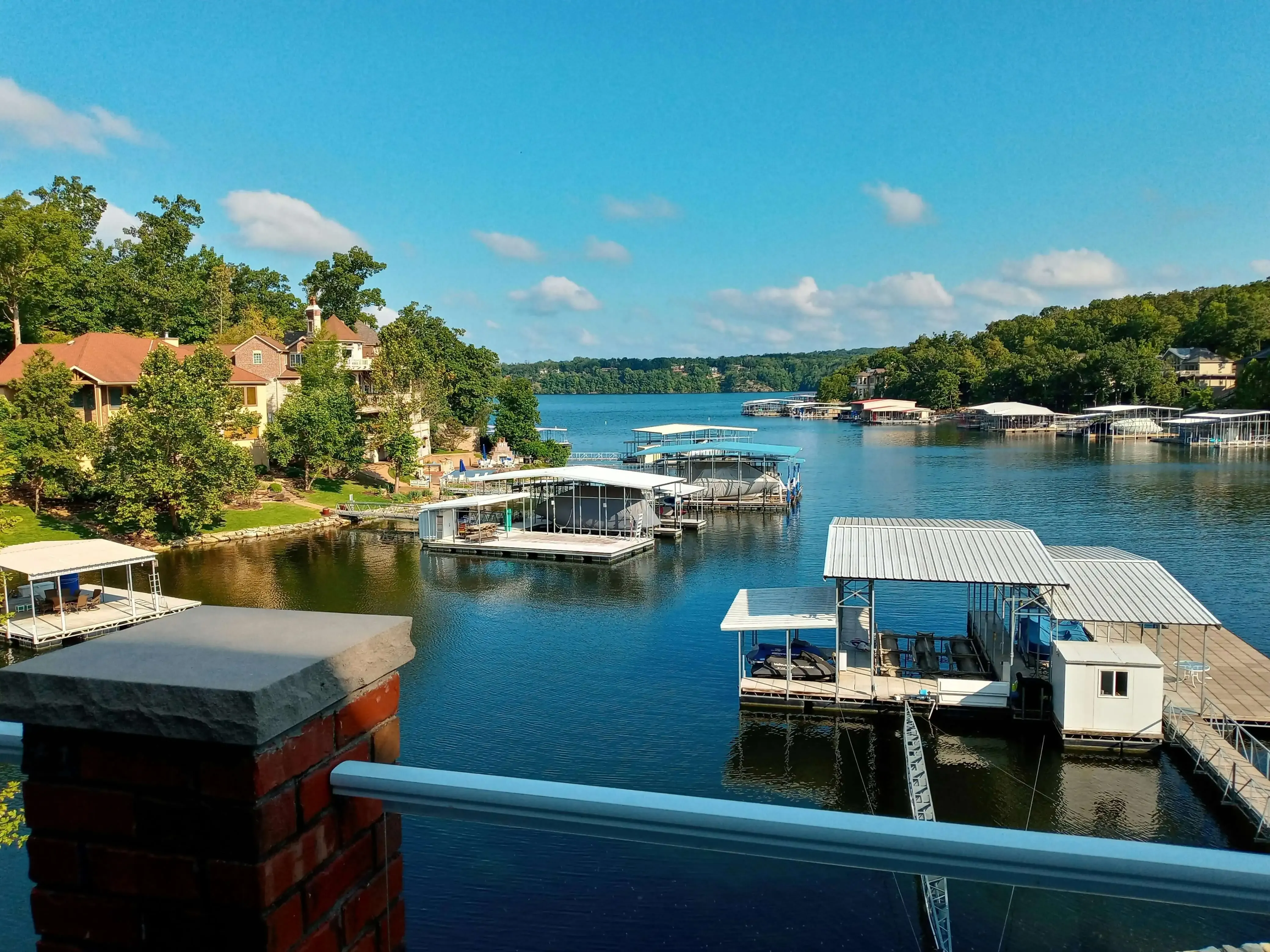 A cove on the Lake of the Ozarks, lined with boat docks
